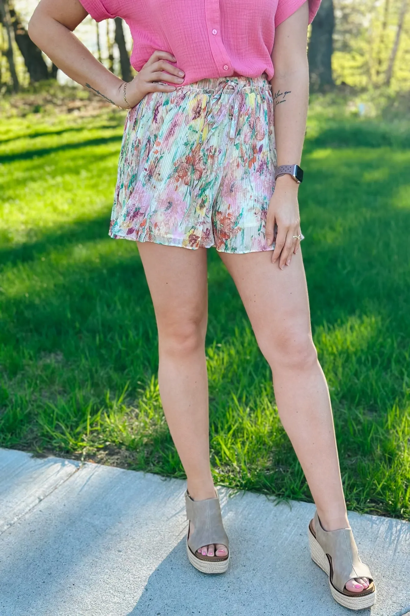 Ivory Pleated Shorts