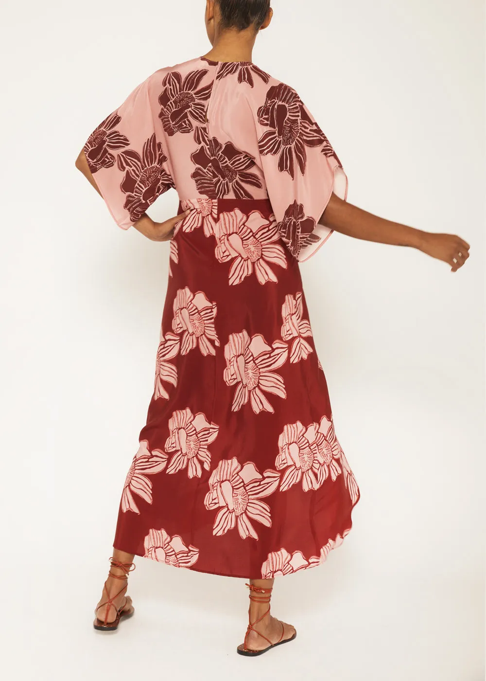 Katherine Silk Pink Floral Maxi Dress