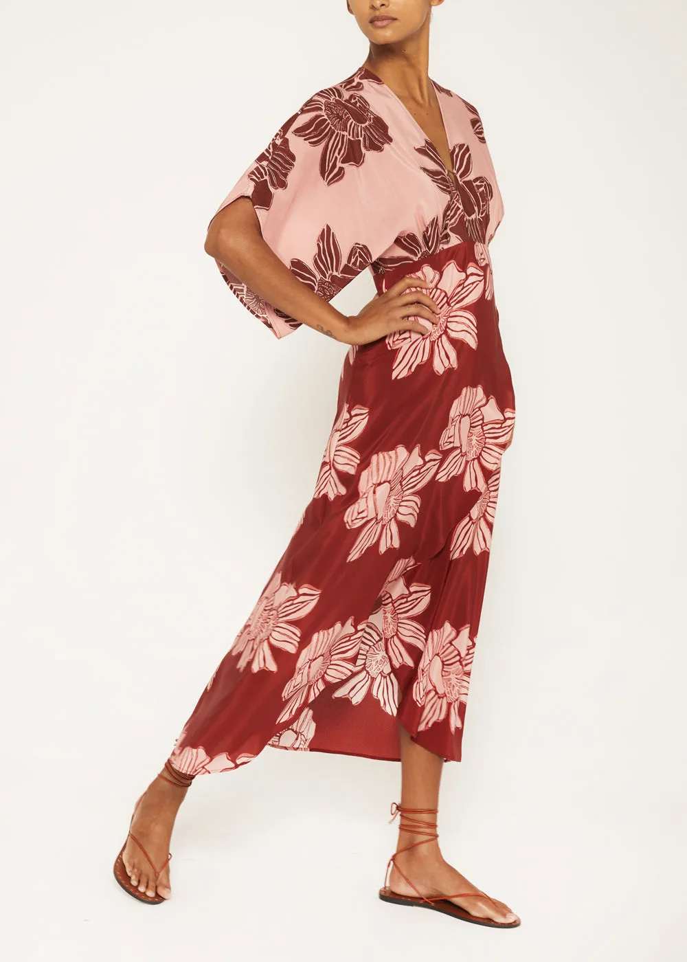 Katherine Silk Pink Floral Maxi Dress