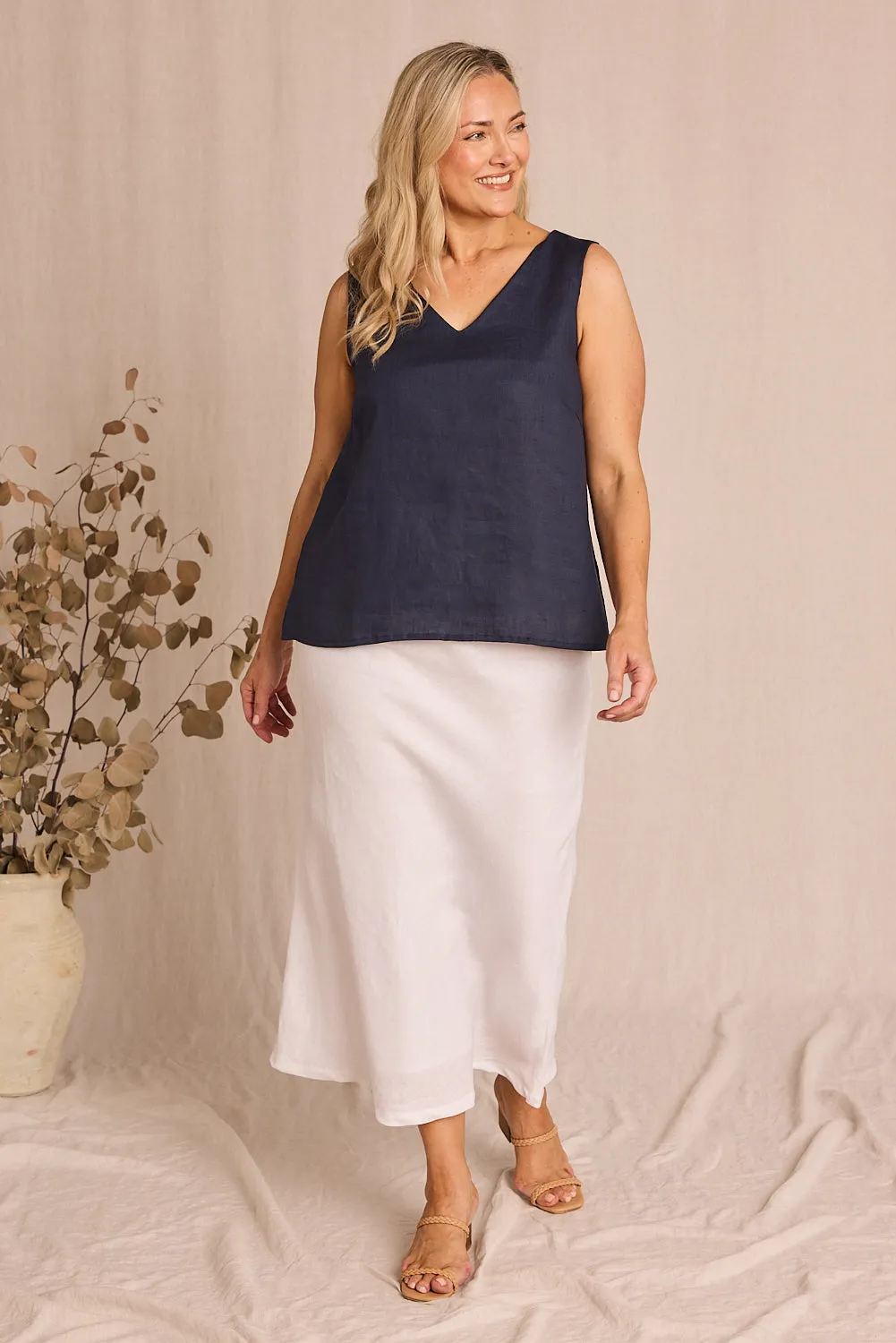 Katie Bias Cut Linen Skirt in White