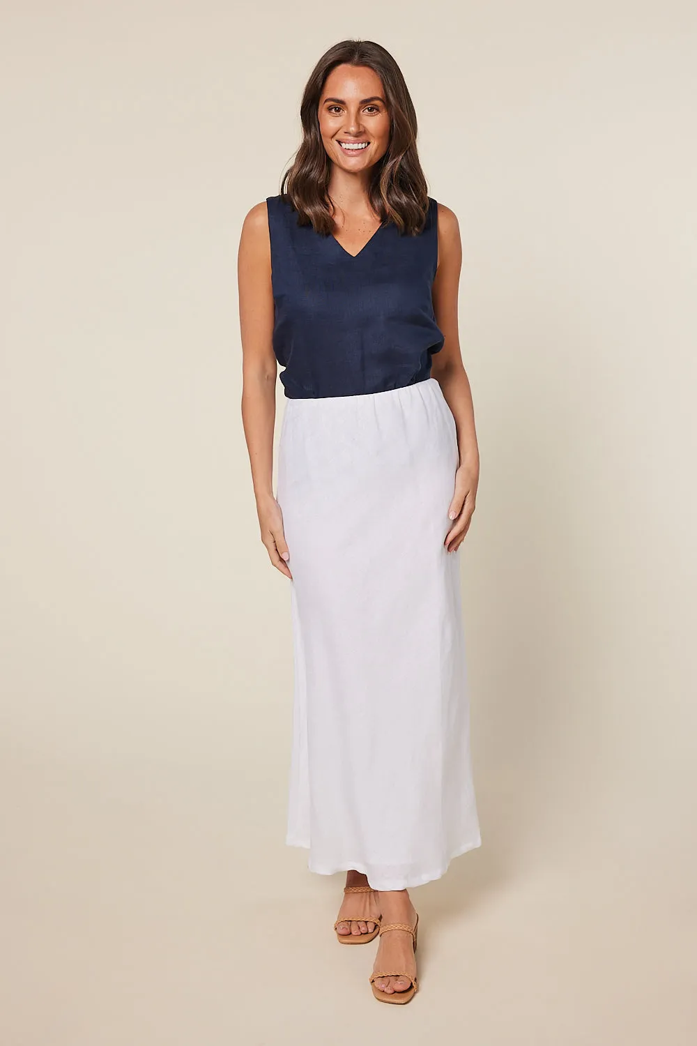 Katie Bias Cut Linen Skirt in White