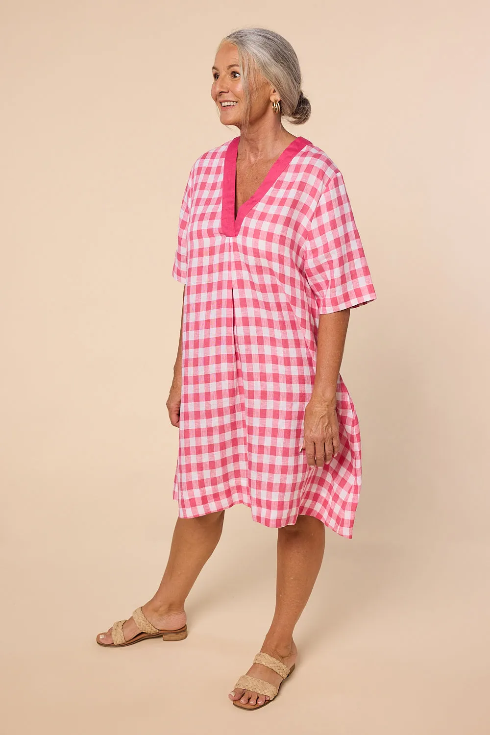 Kora A-Line Linen Dress in Treviso Pink