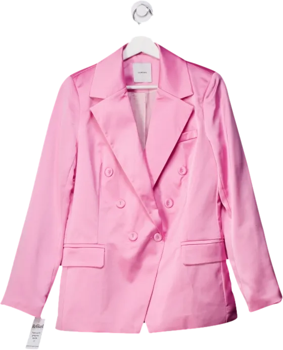 Lumina Pink Satin Double Breasted Blazer UK M