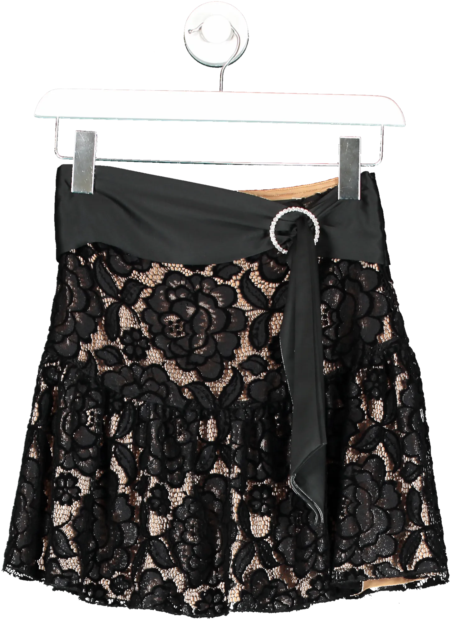 Majorelle Black Lace / Diamante Detail Amara Mini Skirt UK XS