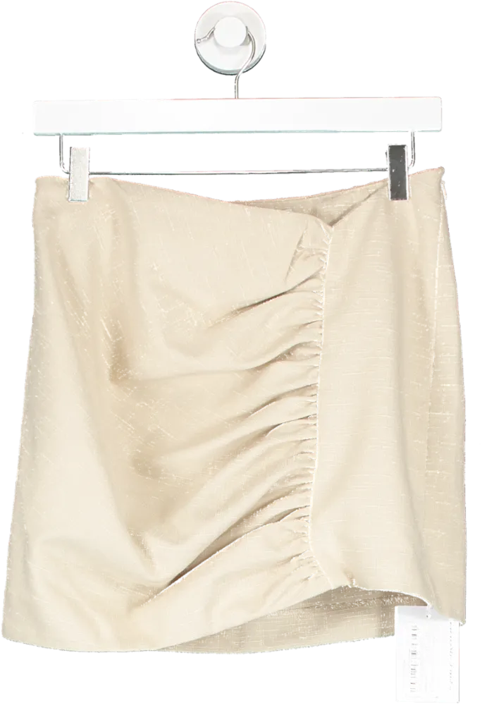 NA-KD Beige Structured Gathered Sides Mini Skirt UK 10