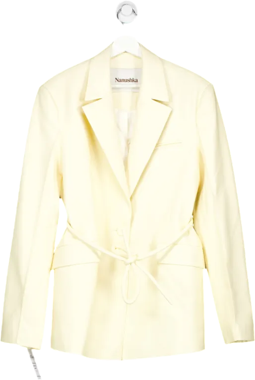 Nanushka Pale Yellow / Cream Mariko Belted Vegan Leather Blazer UK S