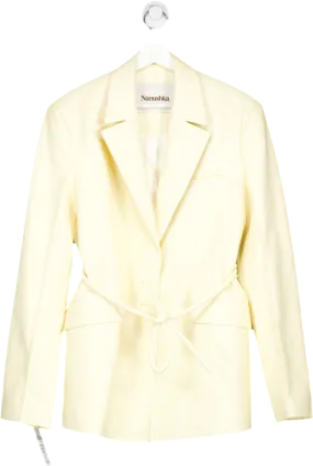 Nanushka Pale Yellow / Cream Mariko Belted Vegan Leather Blazer UK S