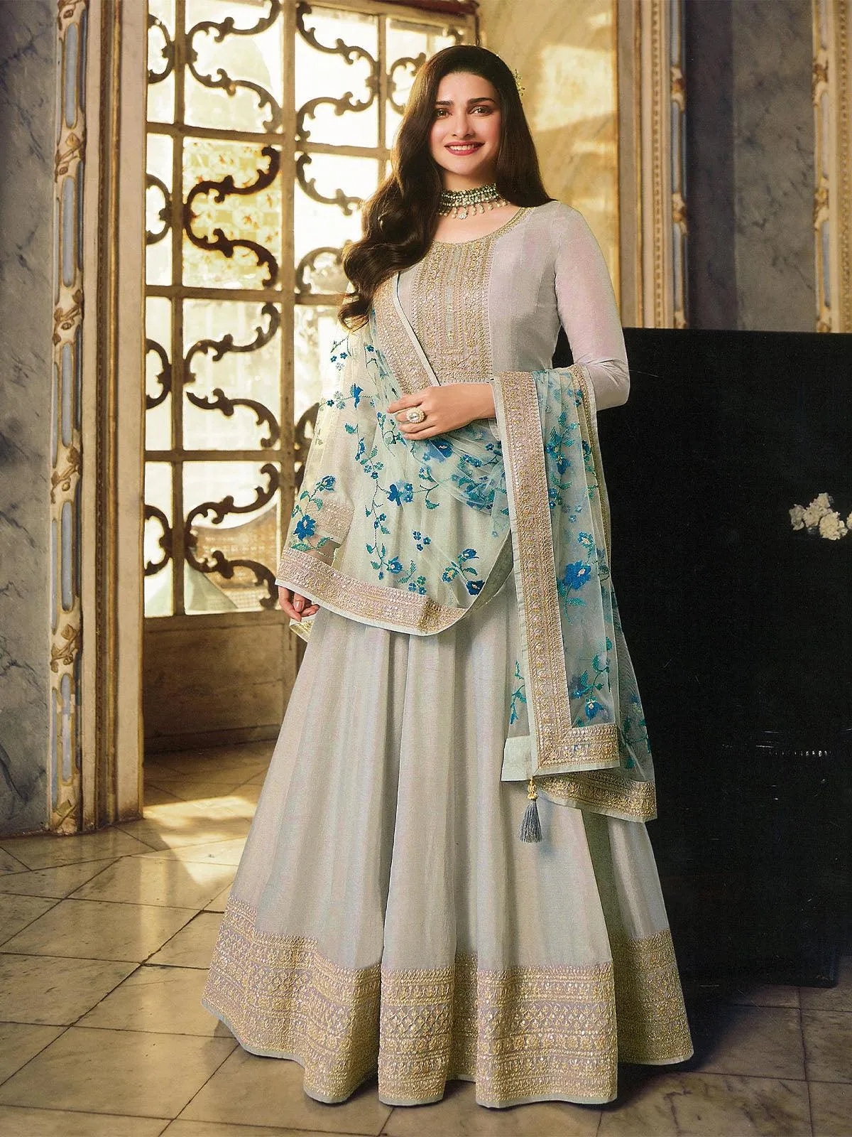 Odette Women Pista Festive Women Semi Stitched Salwar Suit Sets