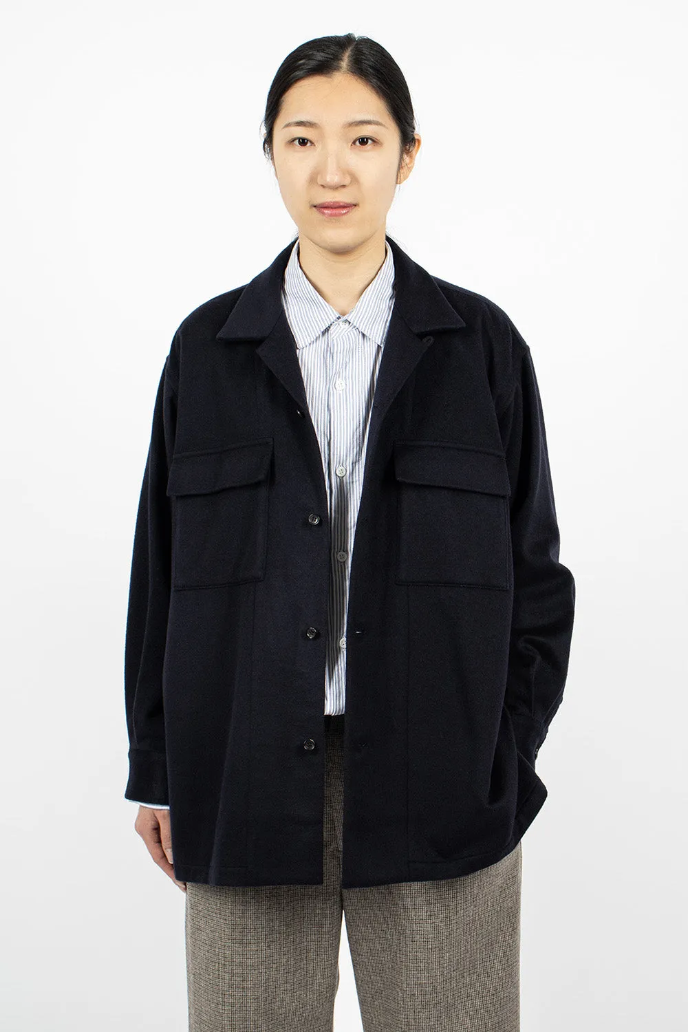 Open Collar Baggy Shirt Navy