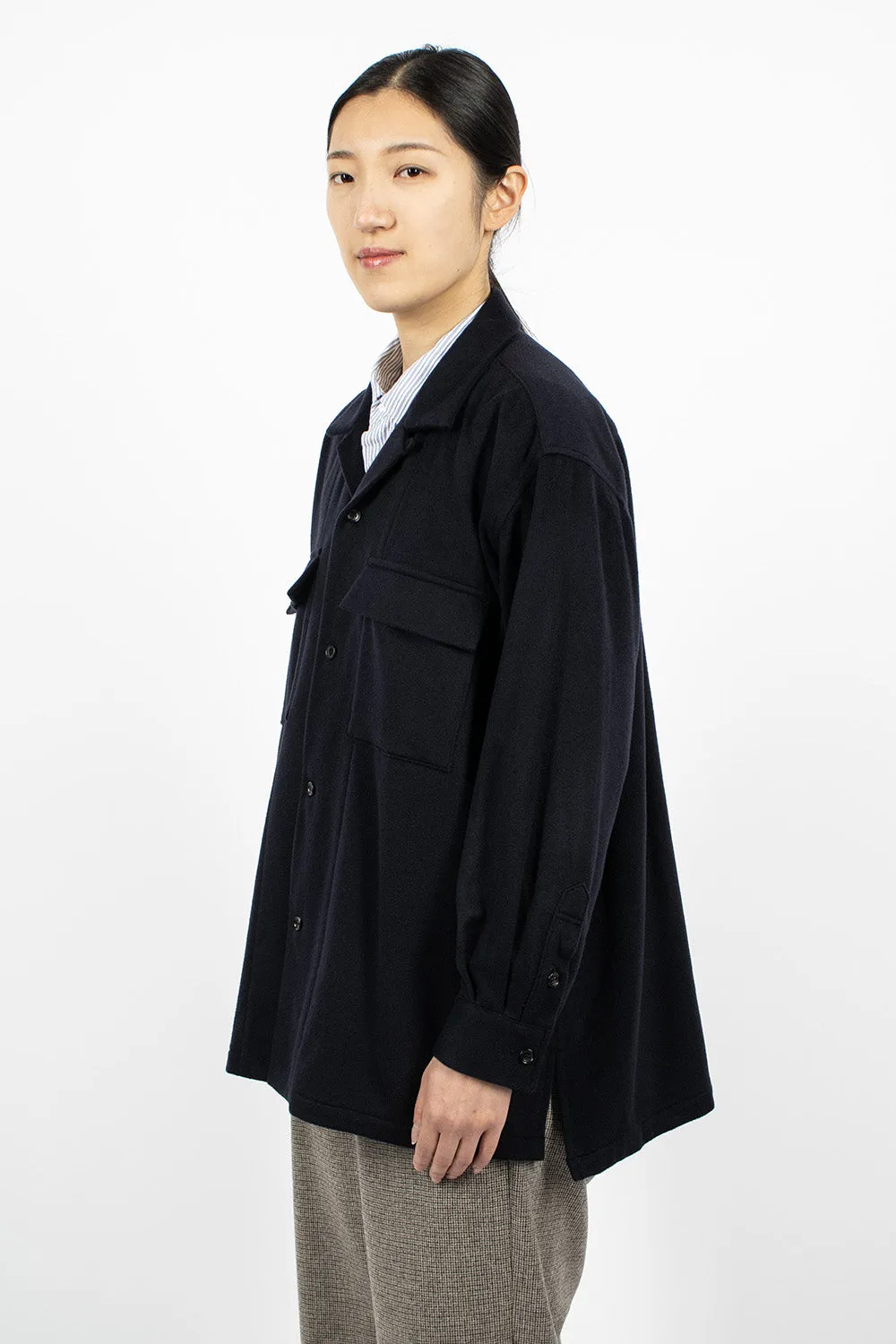 Open Collar Baggy Shirt Navy