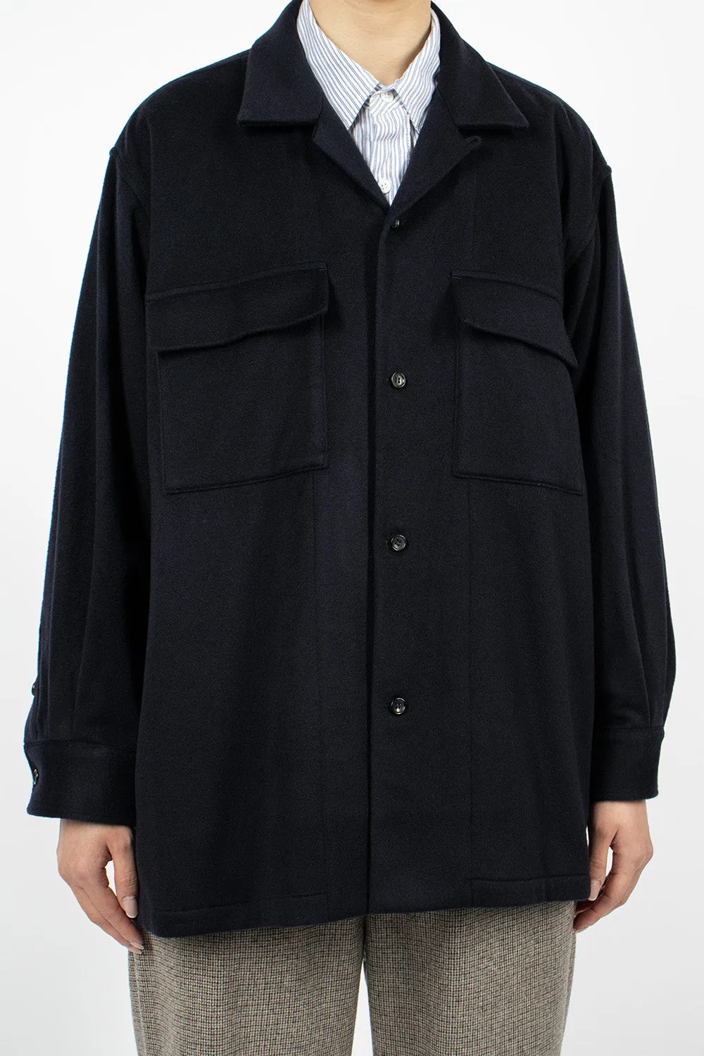 Open Collar Baggy Shirt Navy