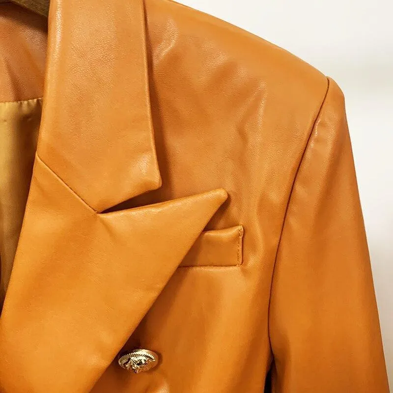 Orange Leather Blazer Women - Formal-Business - Plain-Solid