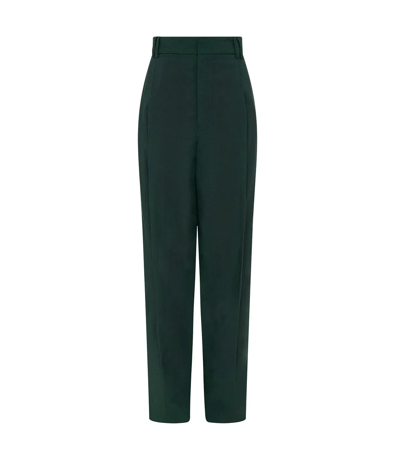 Elegant Pleat Front Linen Trousers in Malachite Green