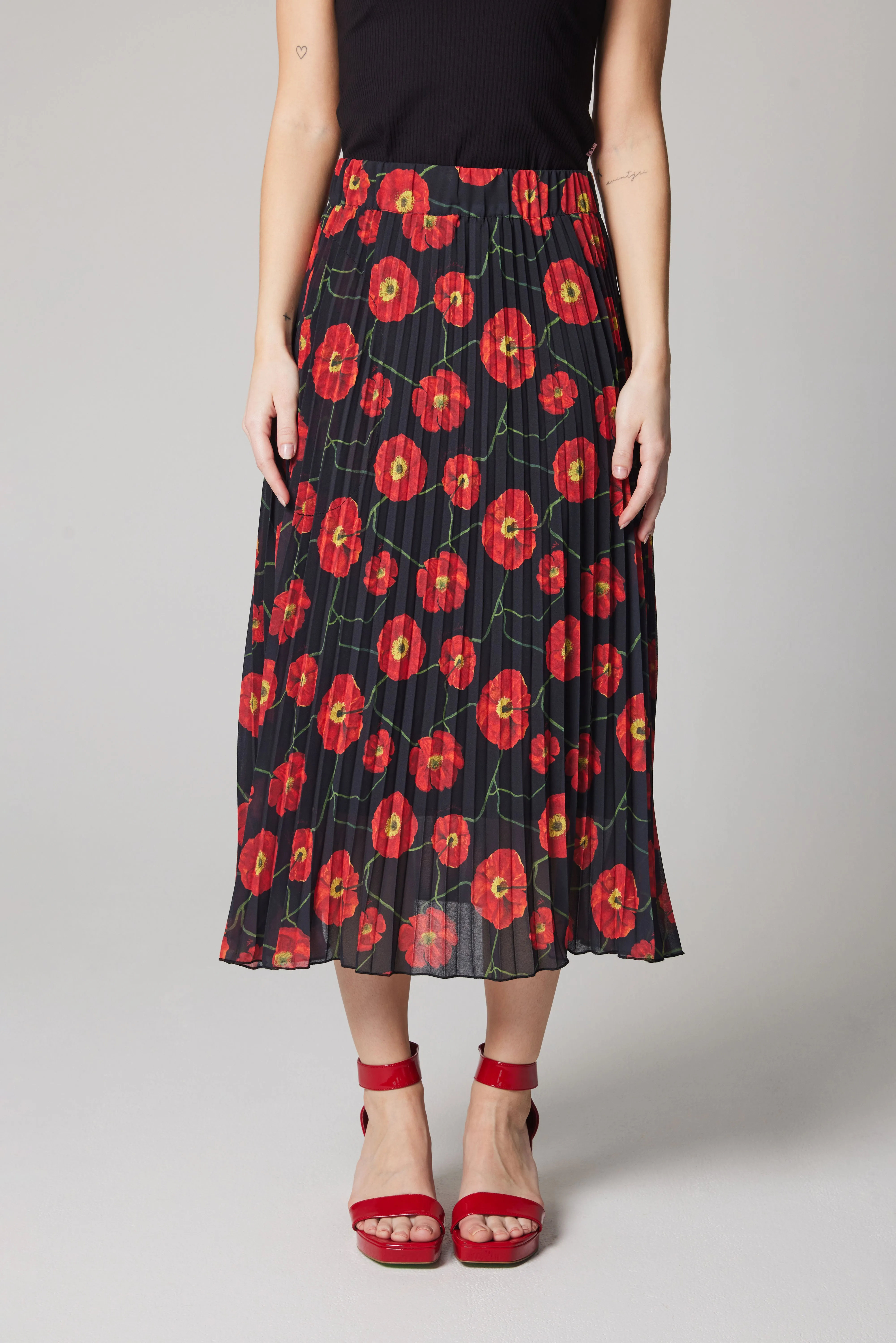 Pleated Skirt - Poppies