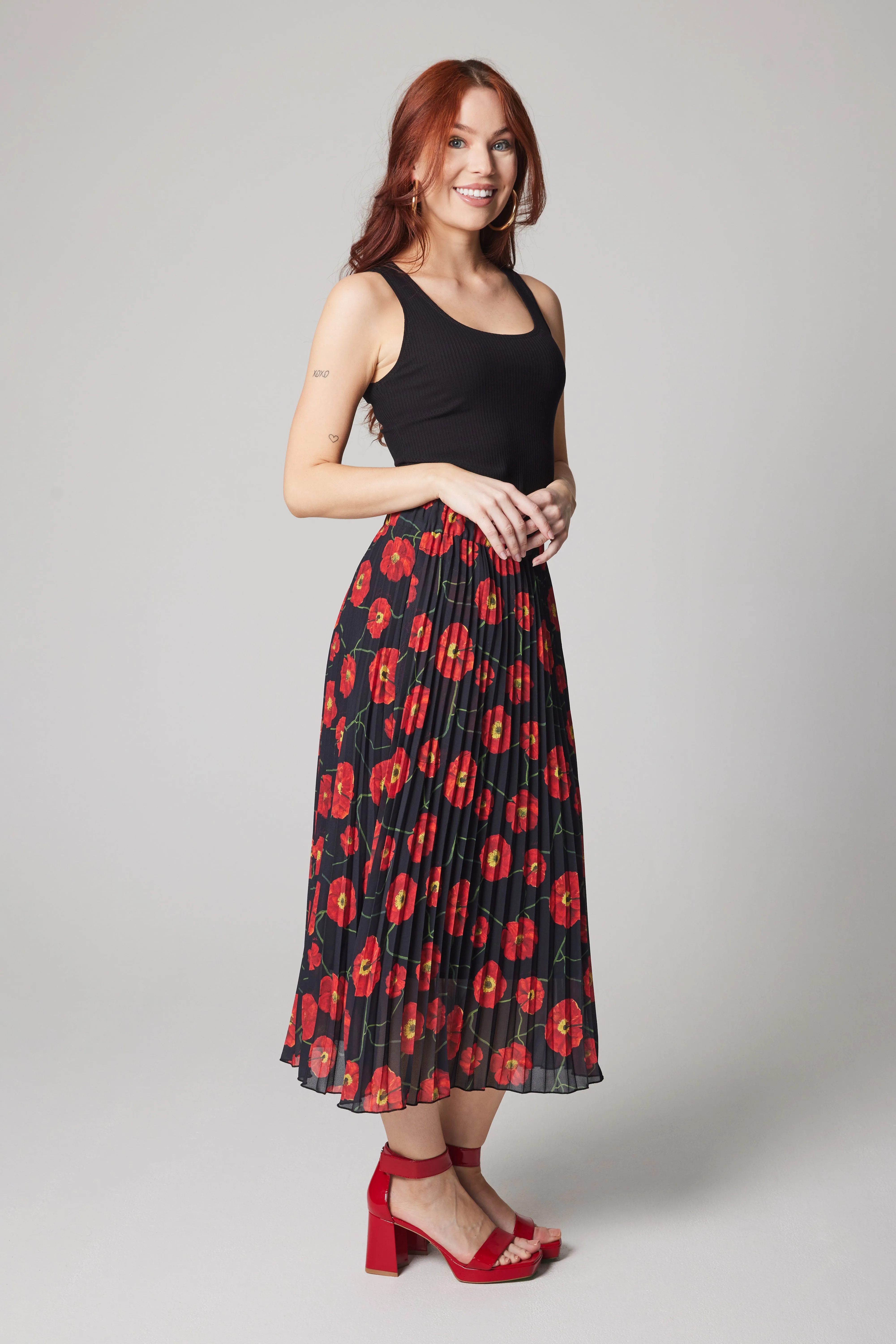 Pleated Skirt - Poppies