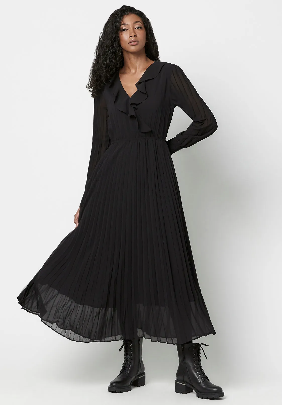 Pleated Tully Midi Dress - WD0560F