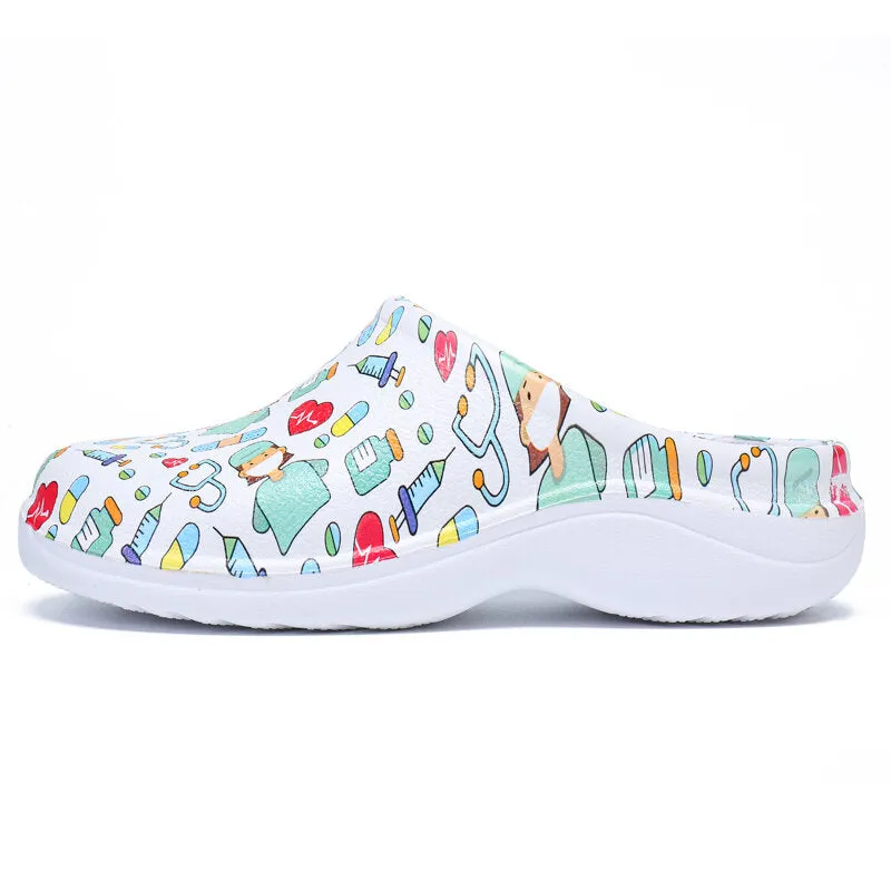 Printing Scrub Clogs Anti-slip Surgical Shoes Chef Shoes Nursing Slippers for women