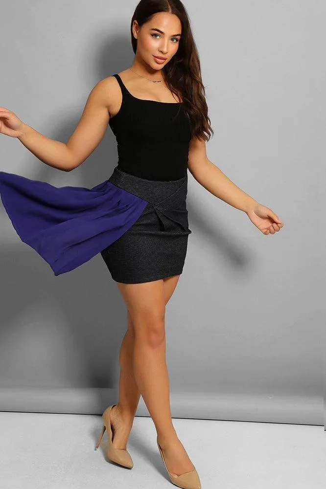 Purple Black Pleated Chiffon Side Smart Skirt