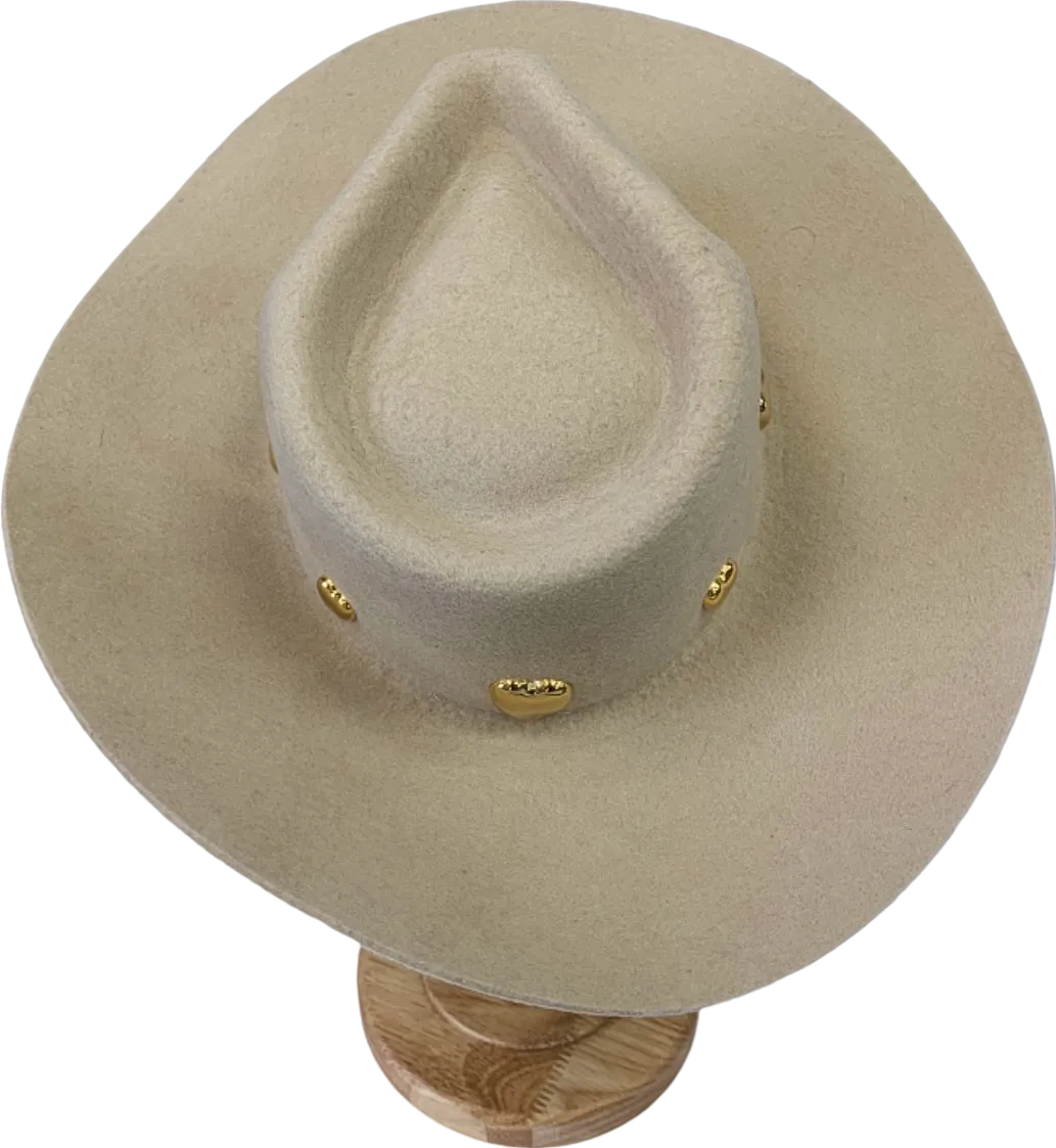 Raceu Hats Beige Heart Embellished Wool Felt Hat UK 7