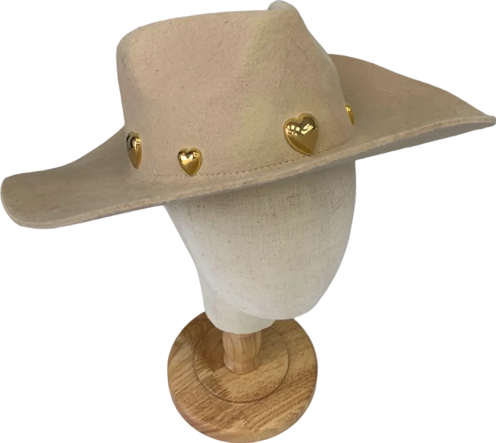 Raceu Hats Beige Heart Embellished Wool Felt Hat UK 7