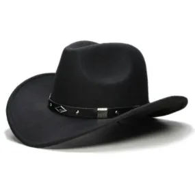 Retro Parent-Child Wool Cowboy Hat with Geometric Pattern Leather Band