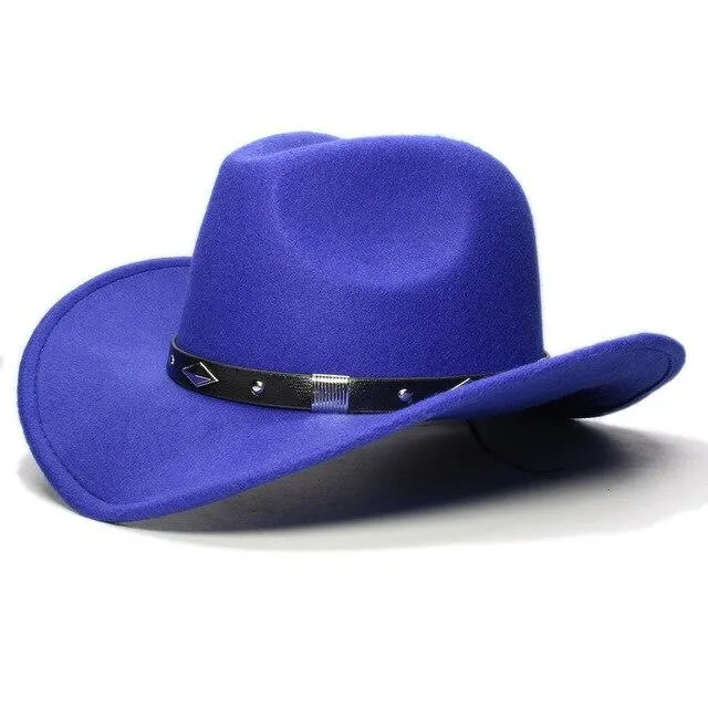 Retro Parent-Child Wool Cowboy Hat with Geometric Pattern Leather Band