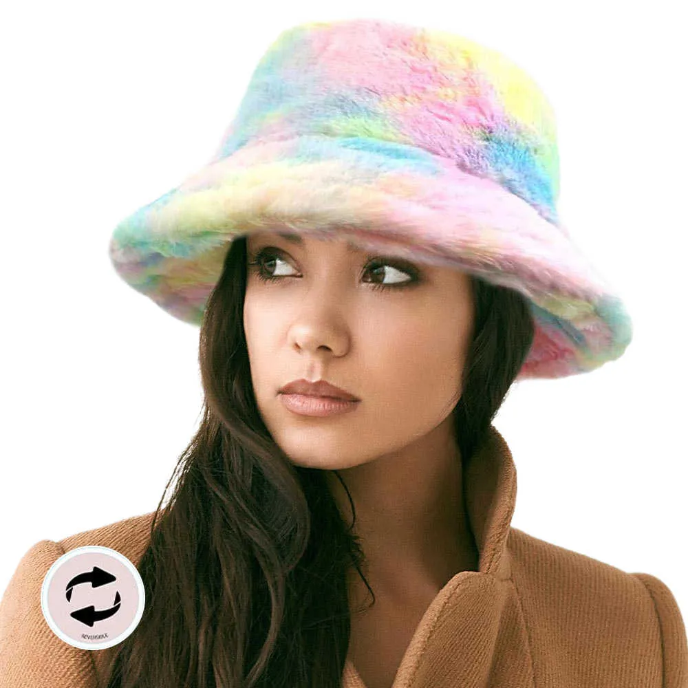 Reversible Colorful Soft Faux Fur Bucket Hat