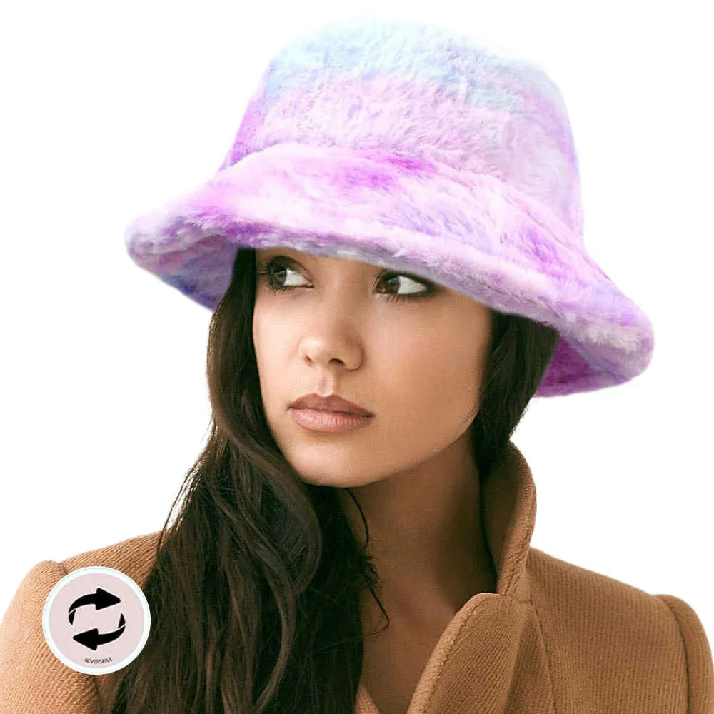 Reversible Colorful Soft Faux Fur Bucket Hat