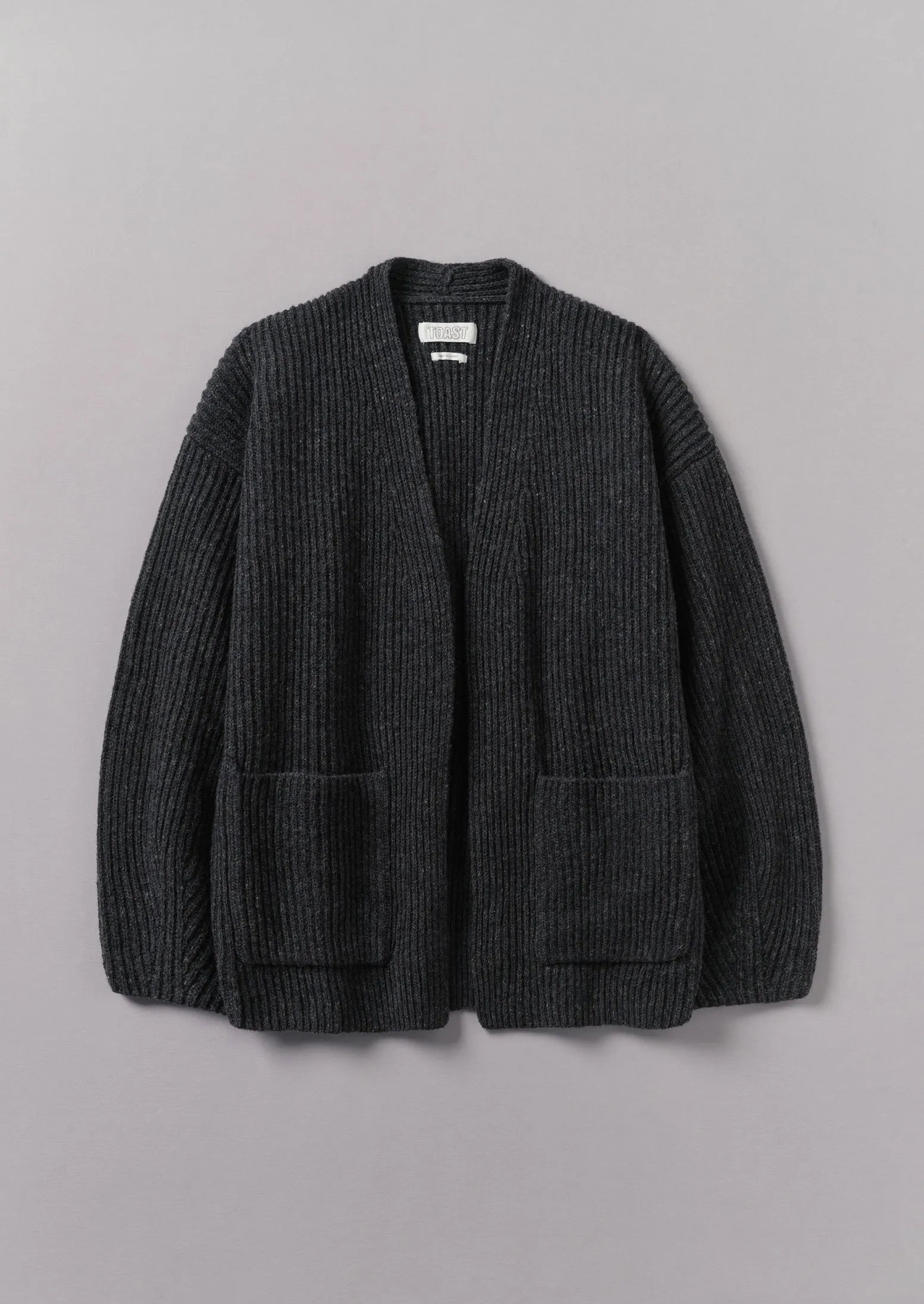 Ribbed Wool Knitted Cardigan | Charcoal