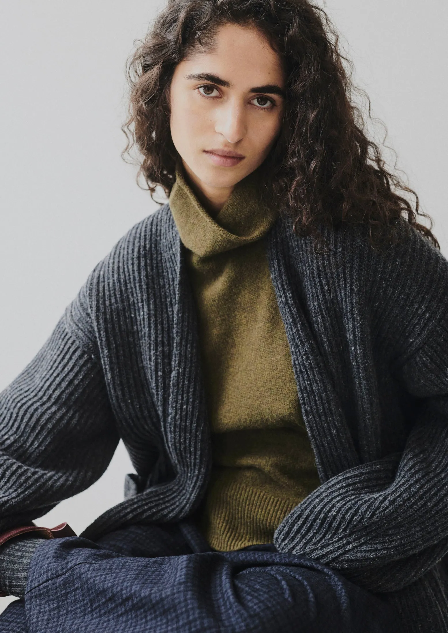 Ribbed Wool Knitted Cardigan | Charcoal