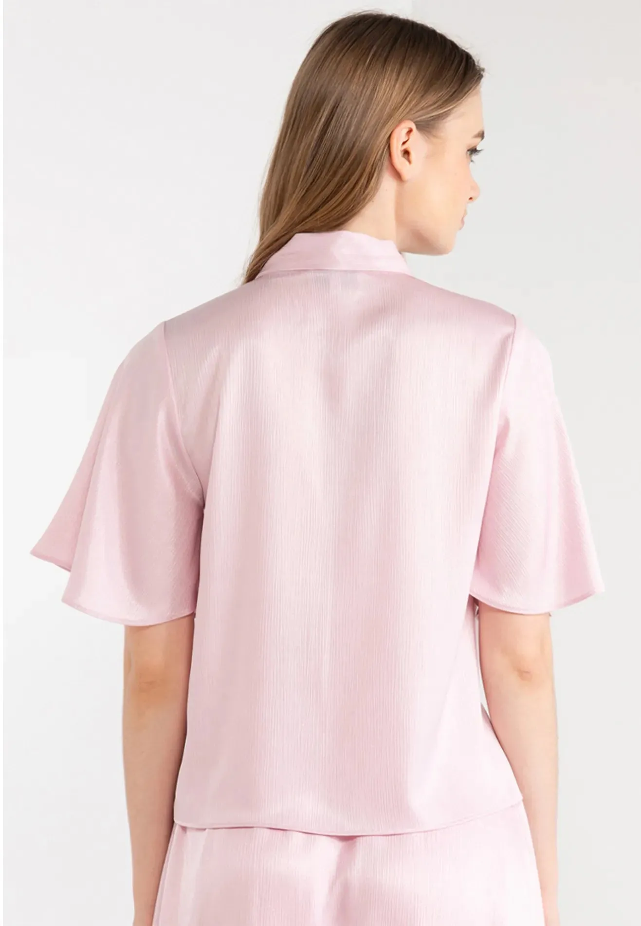 Ribbon Tie Flutter Sleeves Satin Top