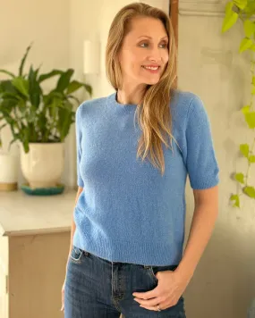 Round Neck Short Sleeve Jumper - Cornflower Blue