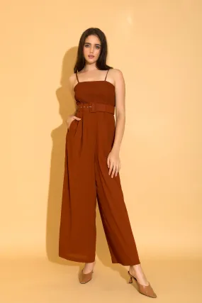 Rust Micro-Pleated Jumpsuit