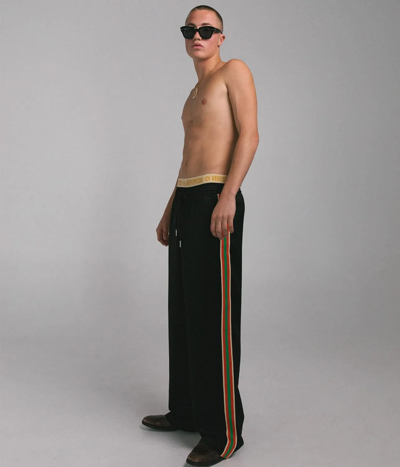 SATIN STRIPE VACAY PANT- BLACK