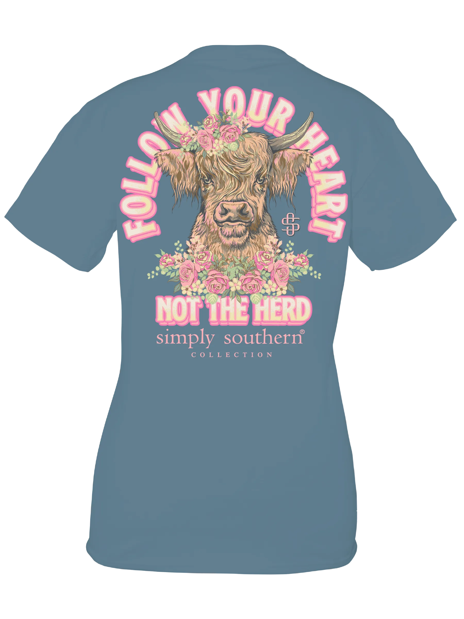 Simply Southern 'Follow Your Heart' Highland Cow Short Sleeve TShirt in Adult and Youth Sizes