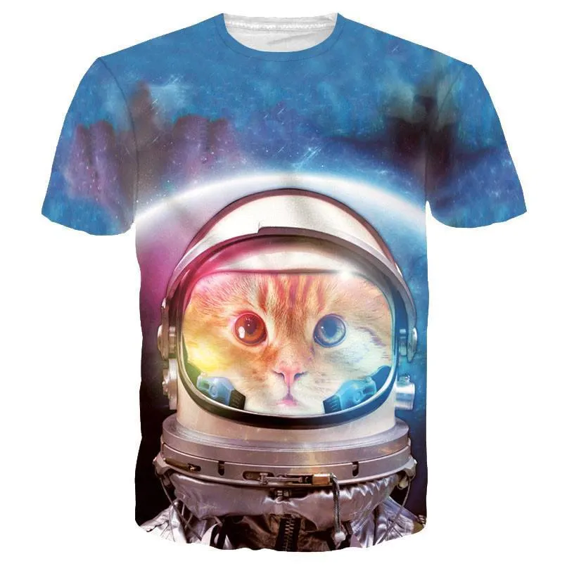 Space Cat Astronaut Kitten Galaxy Universe Print Graphic Tee