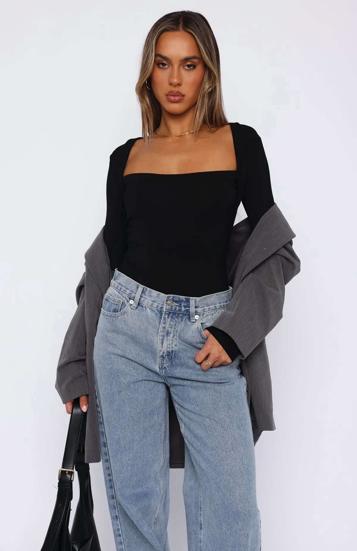 Straight Up Long Sleeve Bodysuit Black