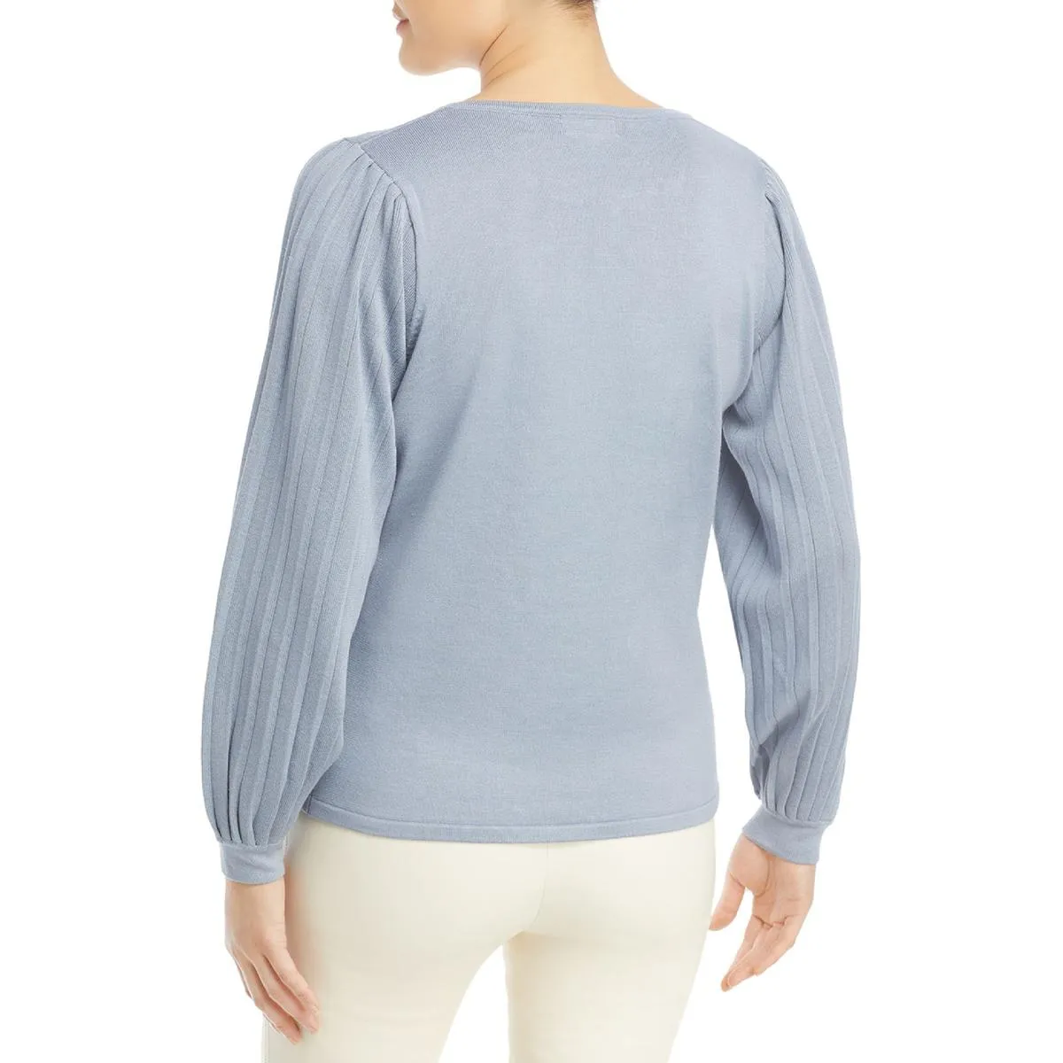 T Tahari Womens Pleated Sleeve Crewneck Pullover Sweater