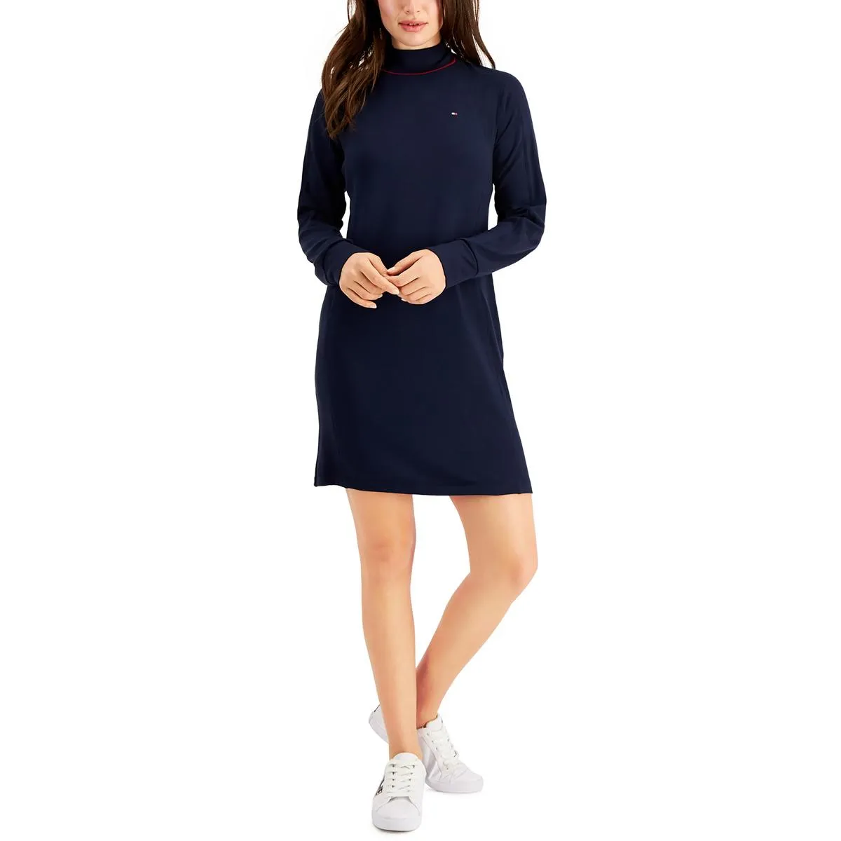 Tommy Hilfiger Womens Mock Neck Long Sleeve Mini Dress