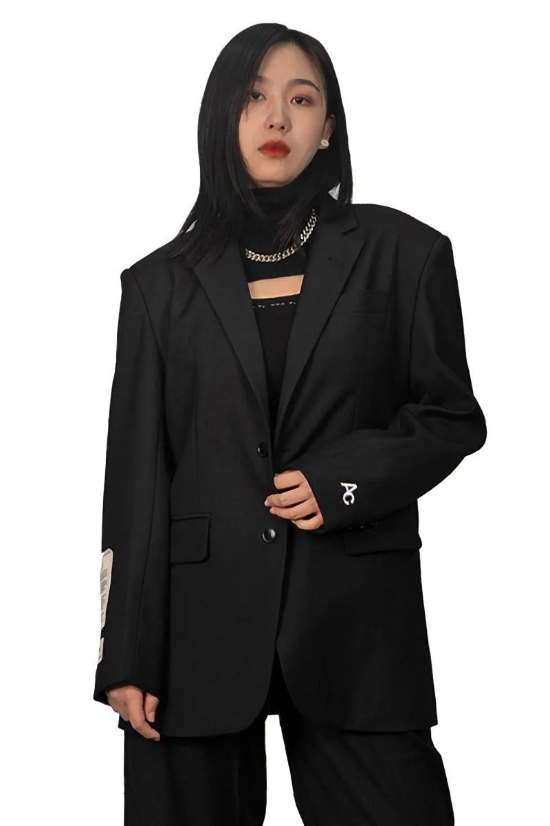 Unisex Black Patched Blazer