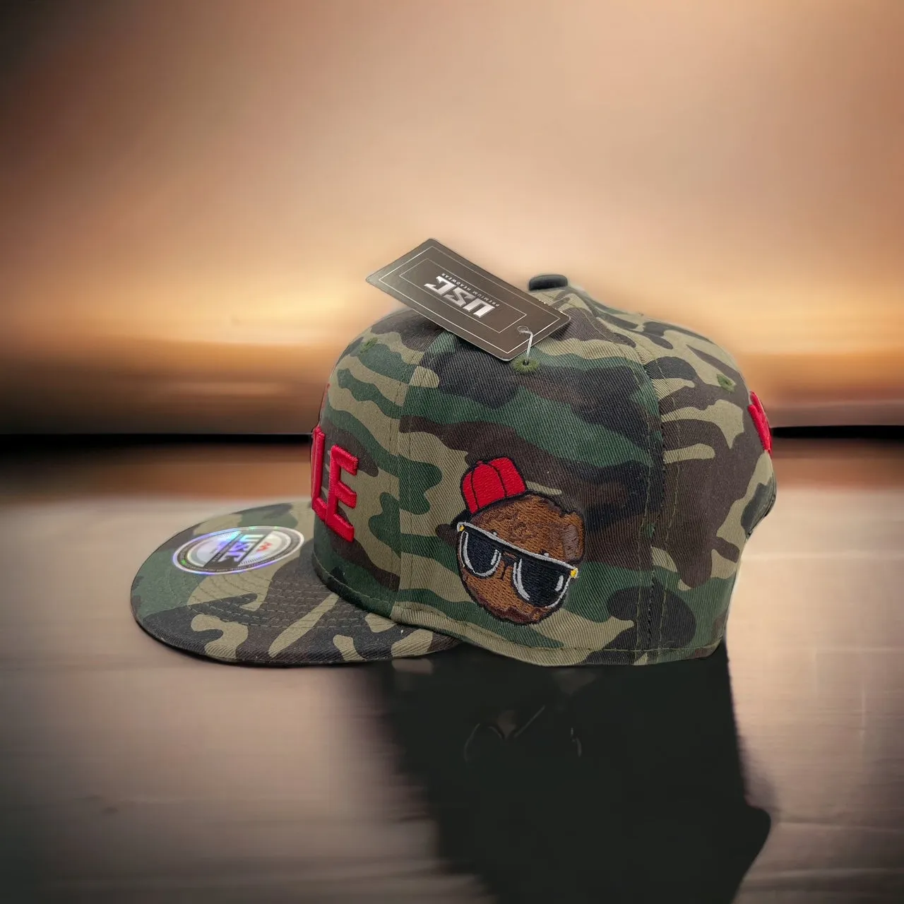 US Cotton Just Hustle Snapback Hat (Wood Camo) / 2 for $15