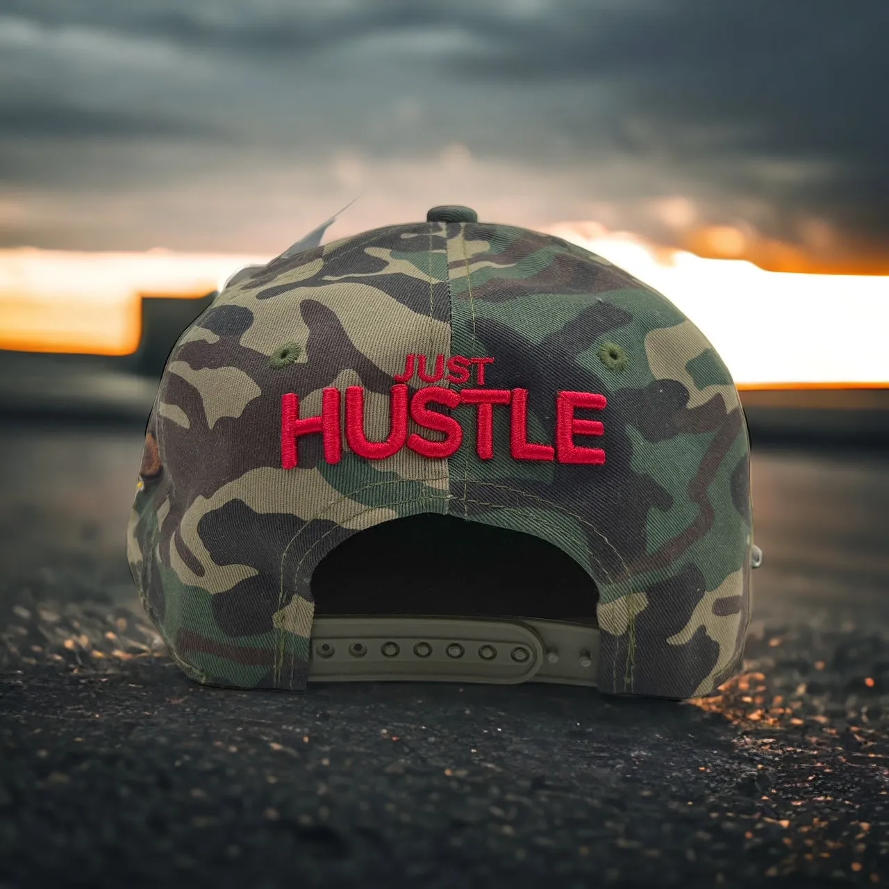 US Cotton Just Hustle Snapback Hat (Wood Camo) / 2 for $15