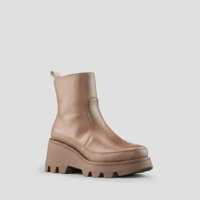 Villa Leather Wedge Waterproof Boot in Almond