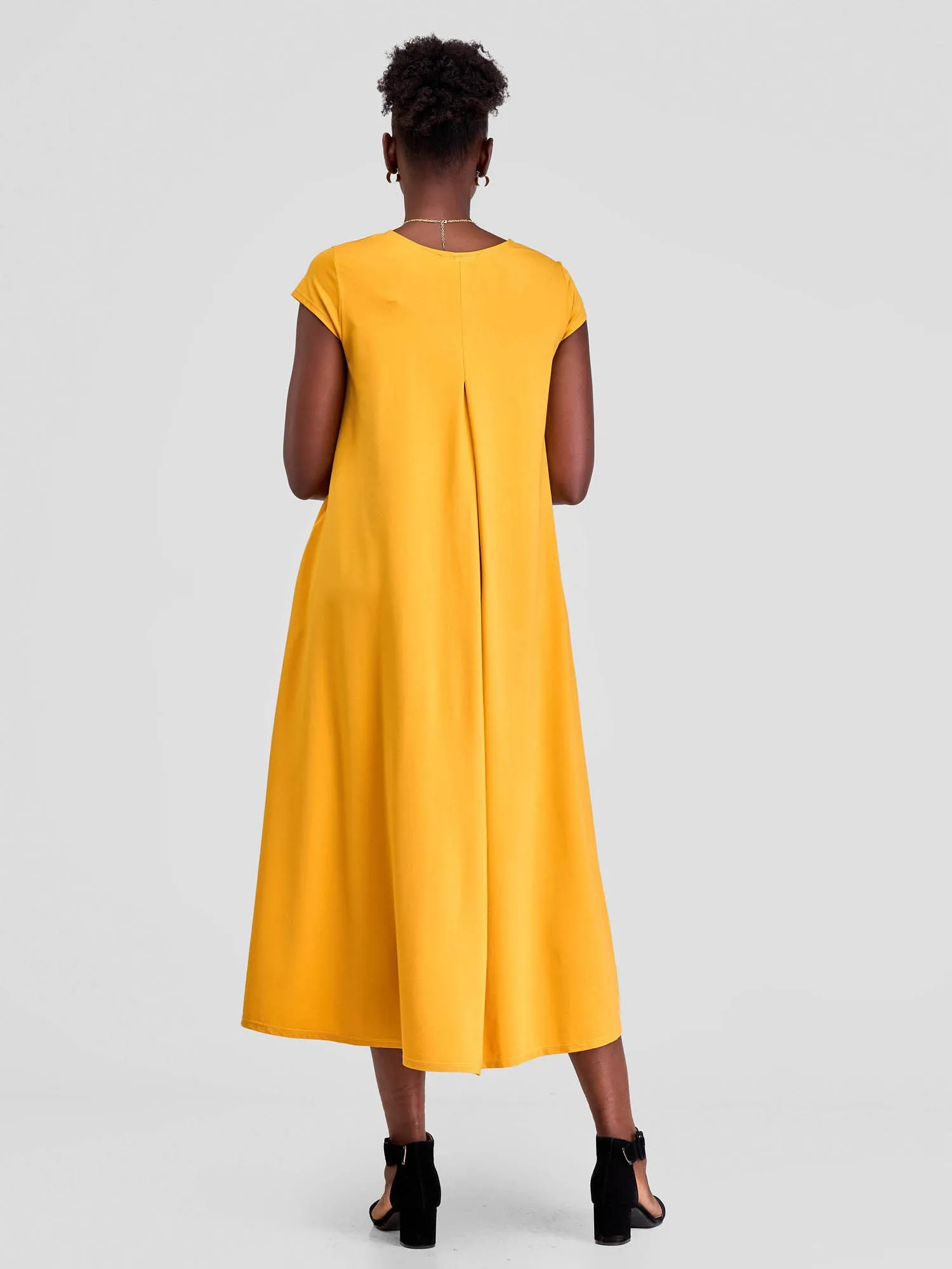 Vivo Ponte Back Pleat High Low Dress - Mustard