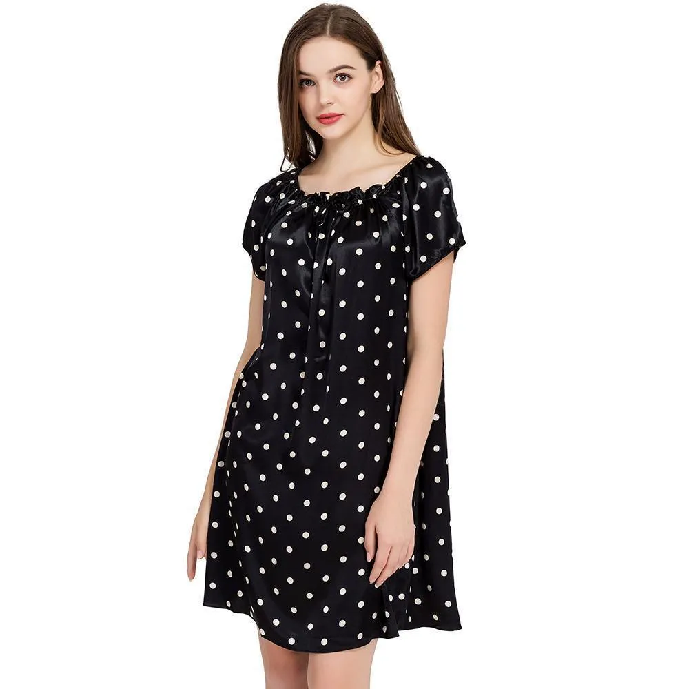 Women Polka Dots Silk Night Dress