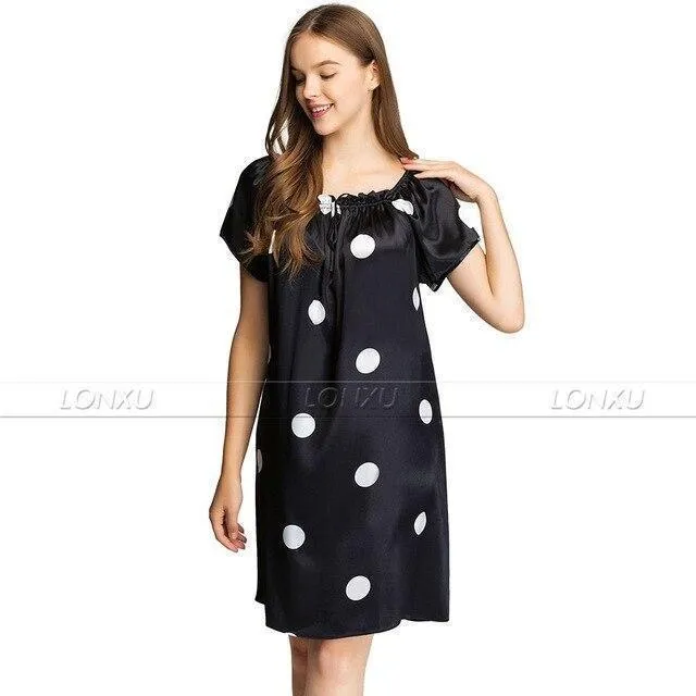 Women Polka Dots Silk Night Dress