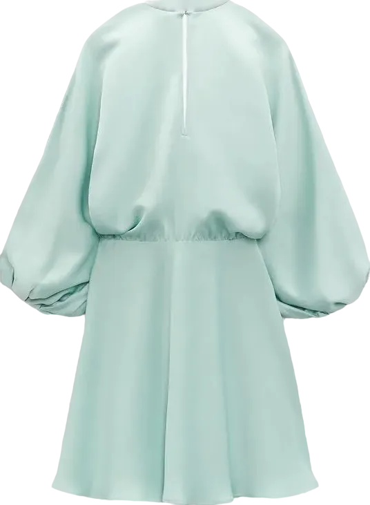 ZARA Mint Green Long Sleeve Bow Detail Mini Dress BNWT UK XS