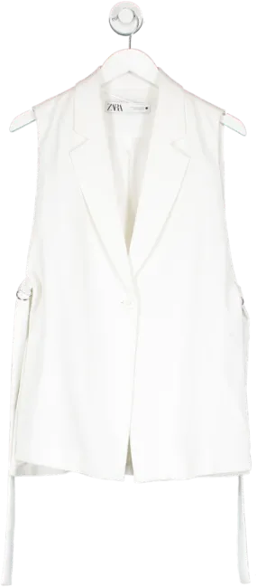 ZARA White Sleeveless Open Sided Blazer UK S